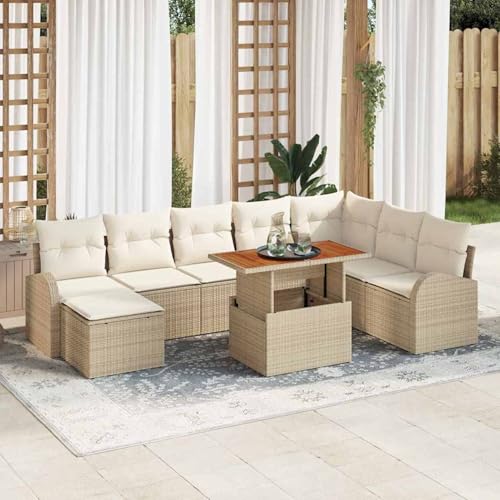 9-teiliges Garten Sofa Set mit Kissen Beiges Poly Rattan, Modulares Gartenmöbel-Set für Balkon Terrasse und Café3358360 von Swpsd