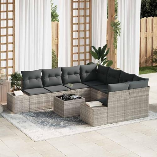 9-teiliges Garten Sofa Set mit Kissen Helles Grau Poly Rattan, Lounge Möbel Gartenmöbel-Set für Balkon Terrasse und Café3347002 9-teiliges Garten Sofa Set mit Kissen Helles Grau Poly Rattan, Lounge Möbel Gartenmöbel-Set für Balkon Terrasse und Café3347002 von Swpsd
