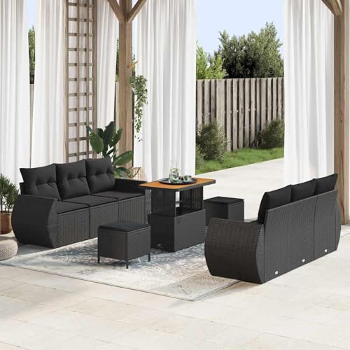 9-teiliges Garten Sofa Set mit Kissen Schwarzes, 3-teiliges Garten Essgruppe mit Kissen Schwarzes, Modulares Gartenmöbel-Set für Balkon Terrasse und Café 9-teiliges Garten Sofa Set mit Kissen Schwarzes, 3-teiliges Garten Essgruppe mit Kissen Schwarzes, Modulares Gartenmöbel-Set für Balkon Terrasse und Café von Swpsd