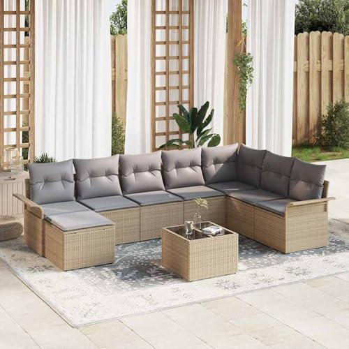 9-teiliges Garten Sofa Set mit Kissen aus beigem Poly Rattan, Modulares Gartenmöbel-Set für Balkon Terrasse und Café3345490 von Swpsd