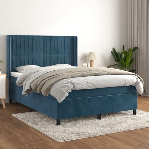 Boxspringbett mit Matratze Dunkelblau 140x190 cm Samt, Modernes Bett Elegantes Polsterbett für Schlafzimmer Gästezimmer Apartments Gästebett von Swpsd