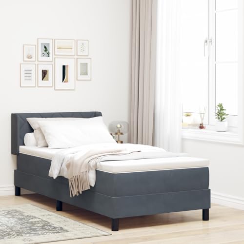 Boxspringbett mit Matratze Dunkelgrau 90x200 cm Samt, Modernes Bett Elegantes Polsterbett für Schlafzimmer Gästezimmer Apartments Gästebett von Swpsd
