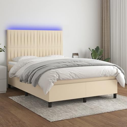 Boxspringbett mit Matratze & LED Creme 140x200 cm Stoff, Modernes Bett Gästebett für Stilvoll Wohnungen Schlafzimmer Gästehaus3135042 Boxspringbett mit Matratze & LED Creme 140x200 cm Stoff, Modernes Bett Gästebett für Stilvoll Wohnungen Schlafzimmer Gästehaus3135042 von Swpsd
