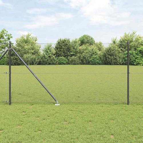 Drahtzaun mit 7 Spike-Posts Grau 1,4x10 m Stahl, Zaunpfosten Maschendrahtgeflecht Drahtzaun für einfache Einzäunung von Hof Garten Obstplantage3352173 von Swpsd