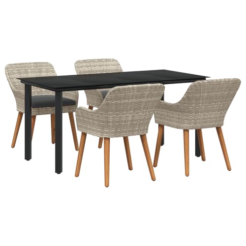 Essgruppe 5 pcs Hellgrau und Schwarz 160 x 80 x 74 cm, Gartentisch Stühlen Gartenmöbel Set for Outdoor Essbereich Balkon Café3261715 von Swpsd