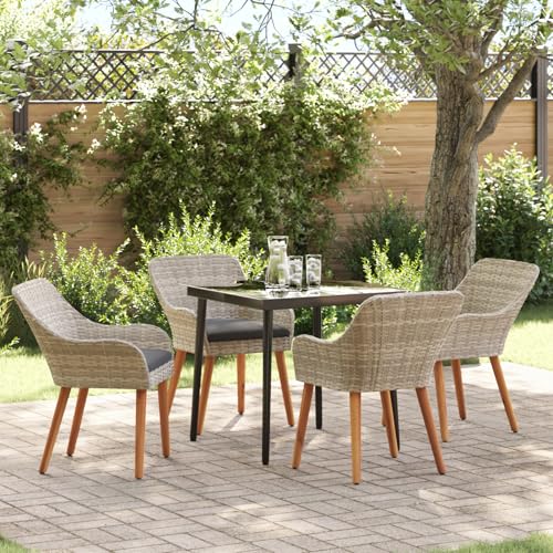 Essgruppe 5 pcs Hellgrau und Schwarz 80 cm x 80 cm, Gartentisch Stühlen Gartenmöbel Set for Outdoor Essbereich Balkon Café3261706 von Swpsd
