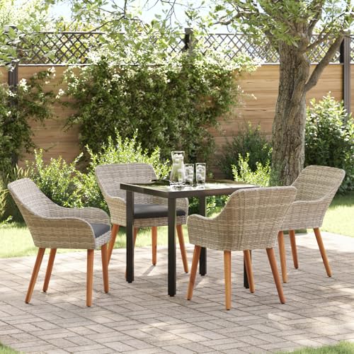 Essgruppe 5 pcs Hellgrau und Schwarz Mittel, Gartentisch Stühlen Gartenmöbel Set for Outdoor Essbereich Balkon Café3261713 von Swpsd