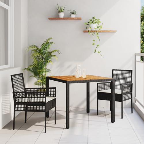 Essplatz Set mit 3 Teilen Schwarz Holz Langlebig Patio-Möbel, Gartentisch Stühlen Gartenmöbel Set for Outdoor Essbereich Balkon Café3334901 von Swpsd