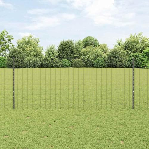 Euro-Zaun Set Set aus 2 Grau Kunststoffbeschichtetes Metall, Zaunpfosten Drahtzaun für einfache Einzäunung von Hof Garten Obstplantage3336073 von Swpsd