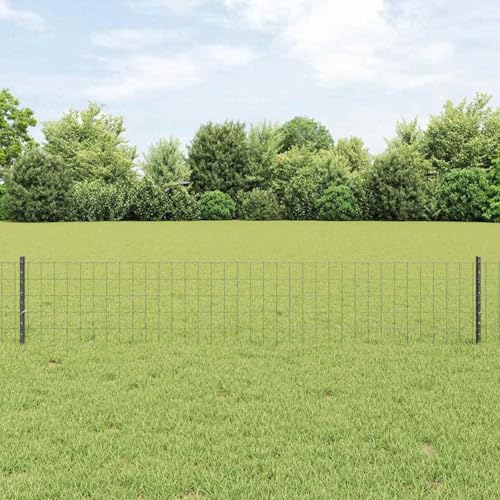 Euro Zaun mit 5 U-Posten Grau 0,4x10 m Stahl, Zaunpfosten Drahtzaun für einfache Einzäunung von Hof Garten Obstplantage3336129 von Swpsd