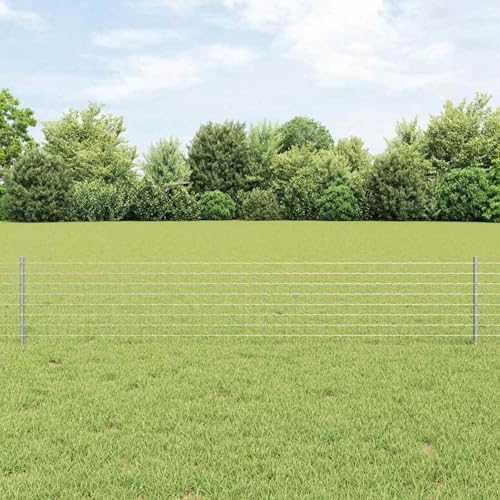 Euro-Zaun mit 5 U-Posts Silber 0,4x10 m Stahl, Zaunpfosten Drahtzaun für einfache Einzäunung von Hof Garten Obstplantage3336144 von Swpsd