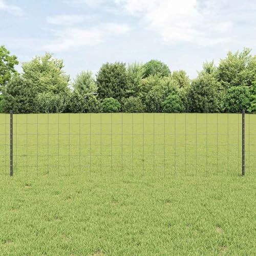 Eurozaun mit 11 U-Posten Grau 0.6x25 m Stahl, Zaunpfosten Drahtzaun für einfache Einzäunung von Hof Garten Obstplantage3336115 von Swpsd