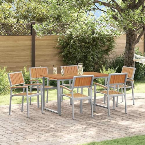 Garten Essgruppe Set mit 7 Teilen Grau, Holz Metall Robust, Gartentisch Stühlen Gartenmöbel Set for Outdoor Essbereich Balkon Café3284352 Garten Essgruppe Set mit 7 Teilen Grau, Holz Metall Robust, Gartentisch Stühlen Gartenmöbel Set for Outdoor Essbereich Balkon Café3284352 von Swpsd