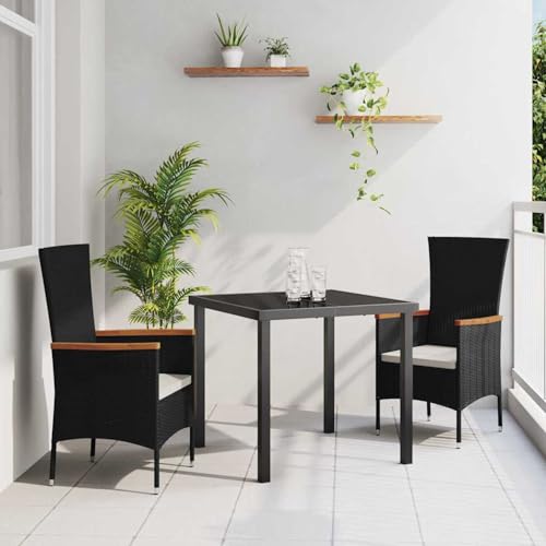 Garten Essgruppe mit Kissen 3 pcs Schwarz Poly Rattan, Gartentisch Stühlen Gartenmöbel Set for Outdoor Essbereich Balkon Café3379422 Garten Essgruppe mit Kissen 3 pcs Schwarz Poly Rattan, Gartentisch Stühlen Gartenmöbel Set for Outdoor Essbereich Balkon Café3379422 von Swpsd