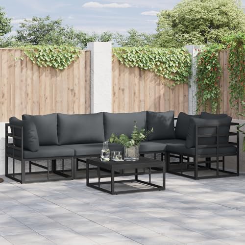 Garten-Sofa-Set 6 pcs Schwarz 70 x 70 x 32 cm Aluminium, Modulares Gartenmöbel-Set für Balkon Terrasse und Café3378867 Garten-Sofa-Set 6 pcs Schwarz 70 x 70 x 32 cm Aluminium, Modulares Gartenmöbel-Set für Balkon Terrasse und Café3378867 von Swpsd