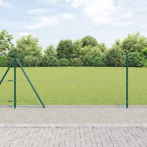 Hexagonzaun Grün 1x100 m Stahl, Zaunpfosten mit Basisplatten 13 Stück Ø32mm 110cm verzinkter Stahl, Zaunpfosten Drahtzaun für einfache Einzäunung von Hof Garten Obstplantage3353589 von Swpsd