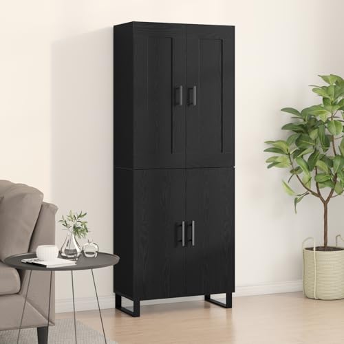 Highboard Schwarz Eiche 69.5x34x180 cm Ingenieure Holz, Küchenbuffet Esszimmerschrank Aufbewahrungsschrank für Küche Wohnzimmer Flur von Swpsd
