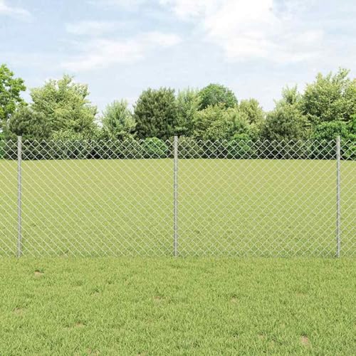 Kettengliedzaun mit 10 U-Posts Silber 0.8x10 m Stahl, Zaunpfosten Drahtzaun für einfache Einzäunung von Hof Garten Obstplantage3336287 von Swpsd