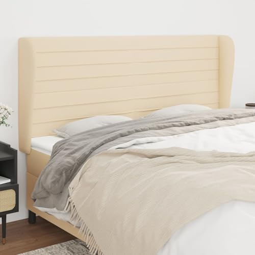 Kopfteil mit Ohren Creme 203x23x118/128 cm Stoff, Bett-Kopfteile Wand Kopfteil Betthaupt Bettzubehör Schlafzimmer3118123 von Swpsd