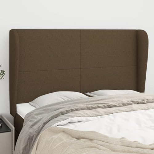 Kopfteil mit Ohren Dunkelbraun 147x23x118/128 cm Stoff, Bett-Kopfteile Wand Kopfteil Betthaupt Bettzubehör Schlafzimmer3117677 von Swpsd