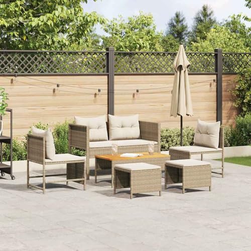 Outdoor Sofa Set Beige und Creme Rattan und Stoff Mittel, Modulares Gartenmöbel-Set für Balkon Terrasse und Café4104703 von Swpsd