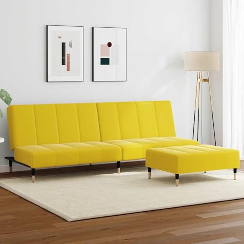 Schlafsofa 2-Sitzer mit Fußhocker Gelb Samt, Schlafsofa Gästesofa Bettsofa für Wohnzimmer Schlafzimmer Heimkino von Swpsd