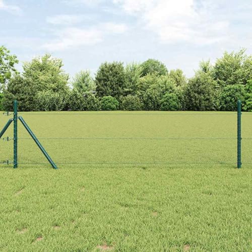 Sechseckzaun Grau 0,4x50 m Stahl, Zaunpfosten 13 Stück Grün Ø32 mm 80 cm Verzinkter Stahl, Zaunpfosten Drahtzaun für einfache Einzäunung von Hof Garten Obstplantage3352833 von Swpsd
