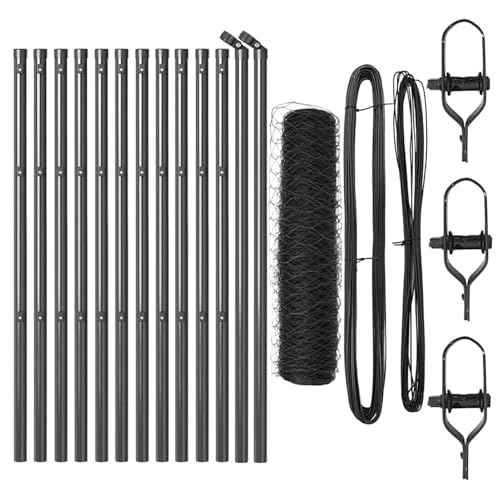 Sechseckzaun Grau 0,6x25 m Stahl, Zaunpfosten 13 Stück Grau Ø32 mm 100 cm verzinkter Stahl, Zaunpfosten Drahtzaun für einfache Einzäunung von Hof Garten Obstplantage3352808 von Swpsd