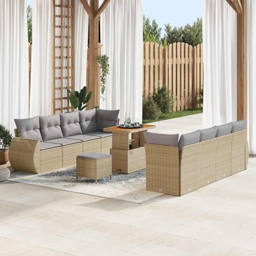 Swpsd 11-TLG. Garten-Sofagarnitur mit Kissen Beige Poly Rattan Akazie, Modulares Gartenmöbel-Set für Balkon Terrasse und Café3363802 Swpsd 11-TLG. Garten-Sofagarnitur mit Kissen Beige Poly Rattan Akazie, Modulares Gartenmöbel-Set für Balkon Terrasse und Café3363802 von Swpsd