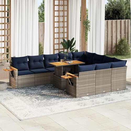 Swpsd 11-TLG. Garten-Sofagarnitur mit Kissen Grau Poly Rattan Akazie, Modulares Gartenmöbel-Set für Balkon Terrasse und Café3327652 Swpsd 11-TLG. Garten-Sofagarnitur mit Kissen Grau Poly Rattan Akazie, Modulares Gartenmöbel-Set für Balkon Terrasse und Café3327652 von Swpsd