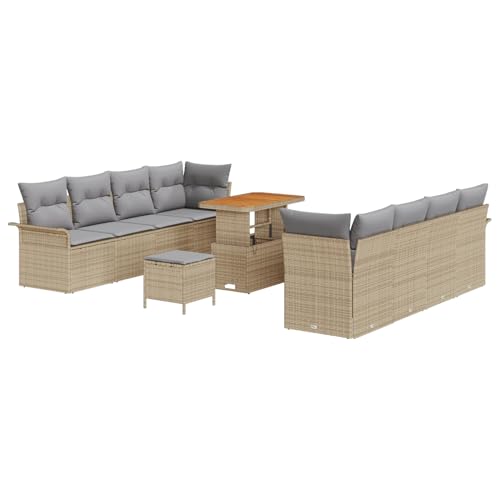 Swpsd 11-teiliges Garten-Sofa-Set mit Kissen Beige Poly-Rattan, Modulares Gartenmöbel-Set für Balkon Terrasse und Café3364062 von Swpsd