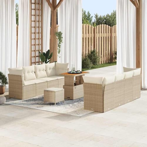 Swpsd 11-teiliges Garten-Sofa-Set mit Kissen Beige Poly-Rattan Akazie, Modulares Gartenmöbel-Set für Balkon Terrasse und Café3363411 Swpsd 11-teiliges Garten-Sofa-Set mit Kissen Beige Poly-Rattan Akazie, Modulares Gartenmöbel-Set für Balkon Terrasse und Café3363411 von Swpsd