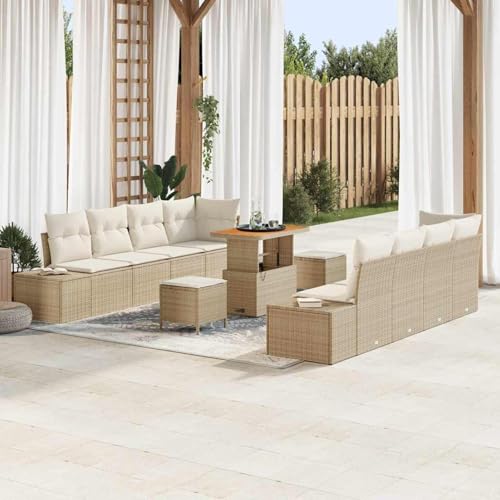Swpsd 11-teiliges Garten-Sofa-Set mit Kissen Beige Poly Rattan Akazie, Modulares Gartenmöbel-Set für Balkon Terrasse und Café3364711 Swpsd 11-teiliges Garten-Sofa-Set mit Kissen Beige Poly Rattan Akazie, Modulares Gartenmöbel-Set für Balkon Terrasse und Café3364711 von Swpsd