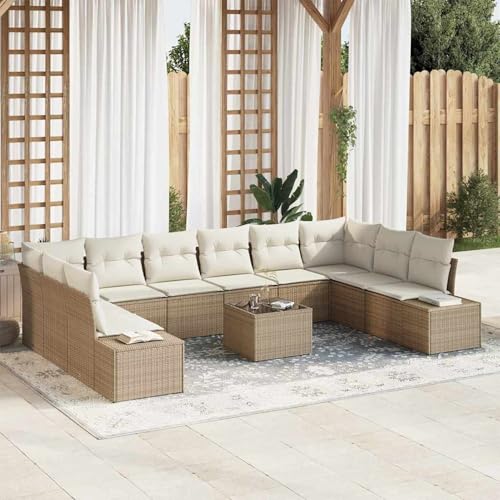 Swpsd 11-teiliges Garten-Sofa-Set mit Kissen Braun Poly Rattan, Lounge Möbel Gartenmöbel-Set für Balkon Terrasse und Café3347251 von Swpsd