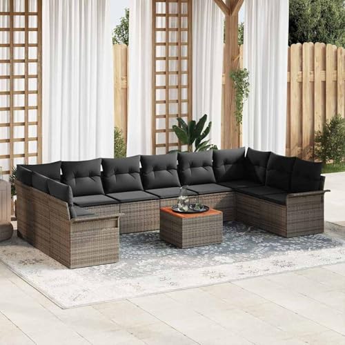 Swpsd 11-teiliges Garten-Sofa-Set mit Kissen Grau Poly Rattan Akazie, Lounge Möbel Gartenmöbel-Set für Balkon Terrasse und Café3347377 Swpsd 11-teiliges Garten-Sofa-Set mit Kissen Grau Poly Rattan Akazie, Lounge Möbel Gartenmöbel-Set für Balkon Terrasse und Café3347377 von Swpsd