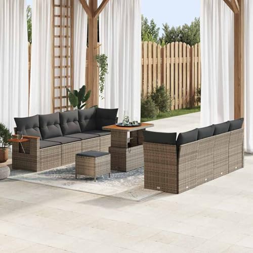 Swpsd 11-teiliges Garten-Sofa-Set mit Kissen Grau Poly-Rattan Akazie, Modulares Gartenmöbel-Set für Balkon Terrasse und Café3365103 Swpsd 11-teiliges Garten-Sofa-Set mit Kissen Grau Poly-Rattan Akazie, Modulares Gartenmöbel-Set für Balkon Terrasse und Café3365103 von Swpsd
