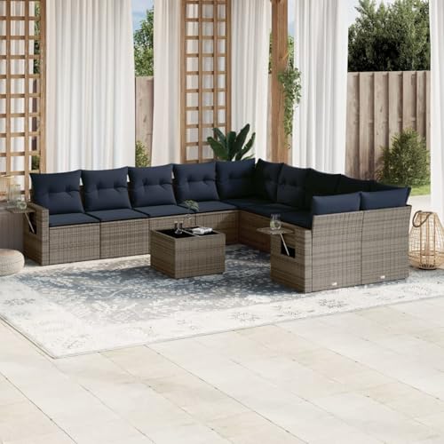 Swpsd 11-teiliges Gartensofa-Set mit Kissen, grau, Polyrattan, Lounge Möbel Gartenmöbel-Set für Balkon Terrasse und Café3220720 von Swpsd