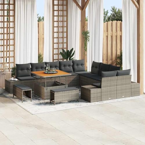 Swpsd 13-TLG. Garten-Sofagarnitur mit Kissen Grau Poly Rattan Akazie, Modulares Gartenmöbel-Set für Balkon Terrasse und Café3364788 Swpsd 13-TLG. Garten-Sofagarnitur mit Kissen Grau Poly Rattan Akazie, Modulares Gartenmöbel-Set für Balkon Terrasse und Café3364788 von Swpsd