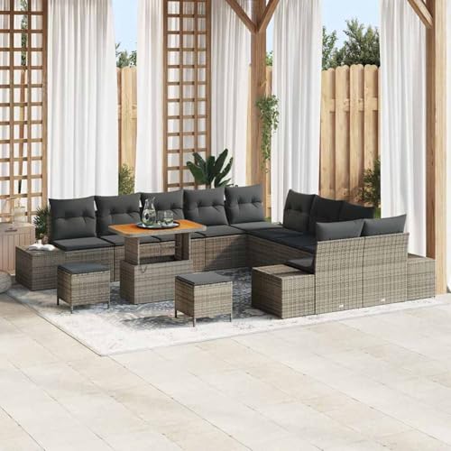 Swpsd 13-teiliges Garten-Sofa-Set mit Kissen Grau Poly-Rattan Akazie, Modulares Gartenmöbel-Set für Balkon Terrasse und Café3362848 Swpsd 13-teiliges Garten-Sofa-Set mit Kissen Grau Poly-Rattan Akazie, Modulares Gartenmöbel-Set für Balkon Terrasse und Café3362848 von Swpsd