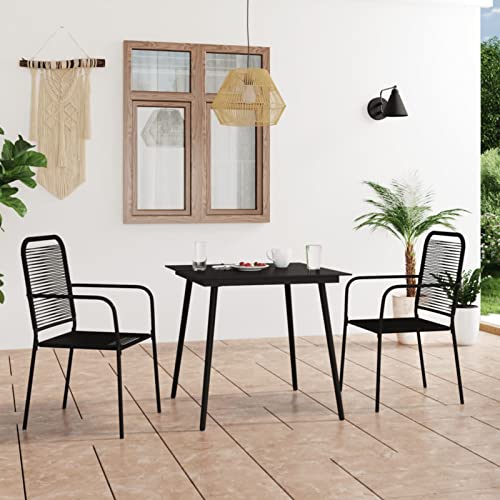 Swpsd 3-TLG. Garten Essgruppe, Balkonset, Balkongruppe, Sitzgruppe 2 Stühle, Balkonmöbel Set Baumwollseil und Stahl Schwarz von Swpsd