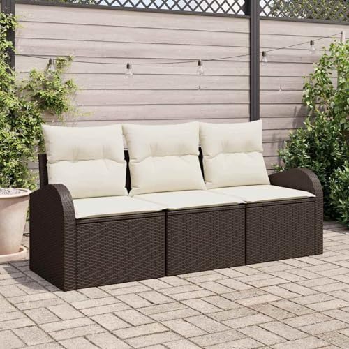 Swpsd 3-teiliges Garten-Sofa-Set mit Kissen Braun, 2-Sitzer Garten-Sofa mit Stauraum und Kissen Braun, Modulares Gartenmöbel-Set für Balkon Terrasse und Café von Swpsd