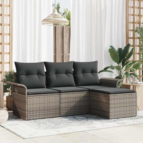 Swpsd 4-teilige Garten-Sofa-Sitzgruppe mit Kissen Grau, 2-Sitzer Garten-Sofa mit Stauraum & Kissen Grau, Modulares Gartenmöbel-Set für Balkon Terrasse und Café3353978 von Swpsd