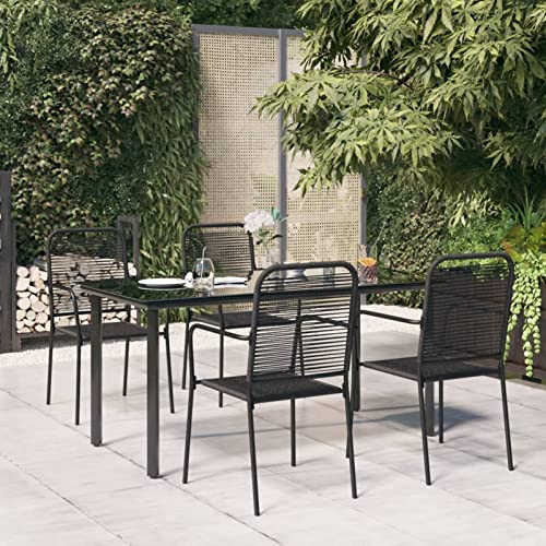 Swpsd 5-TLG. Garten Essgruppe 4 Personen, Gartenmöbel Set 4 Stühle mit Tisch, Garten Sitzgruppe, Essgruppe für Garten Terrasse und Balkon, Schwarz Baumwollseil und Stahl von Swpsd