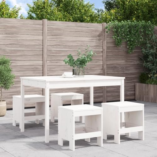 Swpsd 5-TLG. Garten Essgruppe 4 Personen, Gartenmöbel Set 4 Stühle mit Tisch, Garten Sitzgruppe, Essgruppe für Garten Terrasse und Balkon, Weiß Massivholz Kiefer/ T279BT von Swpsd