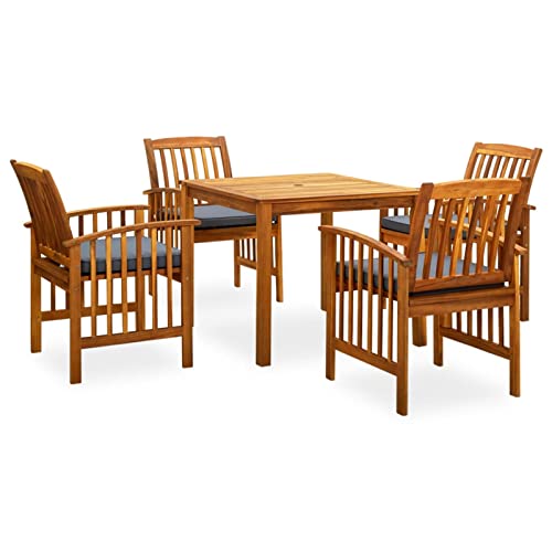 Swpsd 5-TLG. Garten Essgruppe 4 Personen, Gartenmöbel Set 4 Stühle mit Tisch, Garten Sitzgruppe, Essgruppe für Garten Terrasse und Balkon, mit Kissen Massivholz Akazie/ T512BT von Swpsd