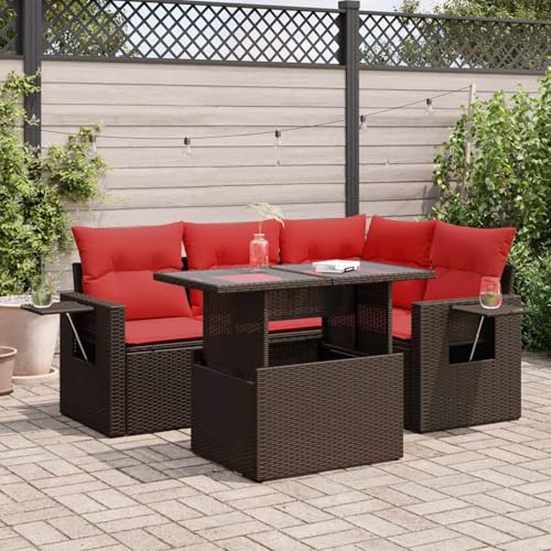 Swpsd 5-TLG. Garten-Sofagarnitur mit Kissen Grau Poly Rattan Akazie, Modulares Gartenmöbel-Set für Balkon Terrasse und Café3326475 Swpsd 5-TLG. Garten-Sofagarnitur mit Kissen Grau Poly Rattan Akazie, Modulares Gartenmöbel-Set für Balkon Terrasse und Café3326475 von Swpsd