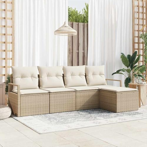 Swpsd 5-Teiliges Garten-Sofa-Set mit Kissen Beige Poly Rattan, Modulares Gartenmöbel-Set für Balkon Terrasse und Café3355010 von Swpsd