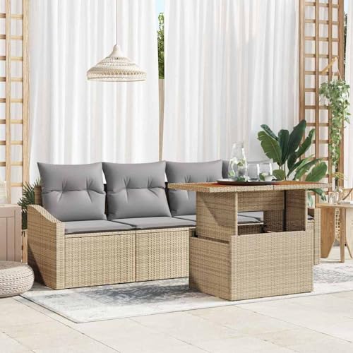 Swpsd 5-teilige Garten Essgruppe mit Kissen Beige Poly Rattan Akazie, Modulares Gartenmöbel-Set für Balkon Terrasse und Café3349769 Swpsd 5-teilige Garten Essgruppe mit Kissen Beige Poly Rattan Akazie, Modulares Gartenmöbel-Set für Balkon Terrasse und Café3349769 von Swpsd