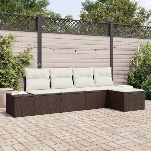 Swpsd 5-teiliges Garten-Sofa-Set mit Kissen aus braunem Poly-Rattan, Modulares Gartenmöbel-Set für Balkon Terrasse und Café3355687 von Swpsd