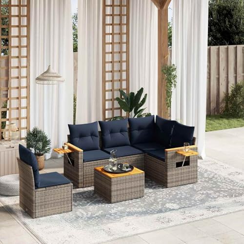 Swpsd 6-TLG. Garten-Sofagarnitur mit Kissen Grau Poly Rattan, Modulares Gartenmöbel-Set für Balkon Terrasse und Café3226824 von Swpsd